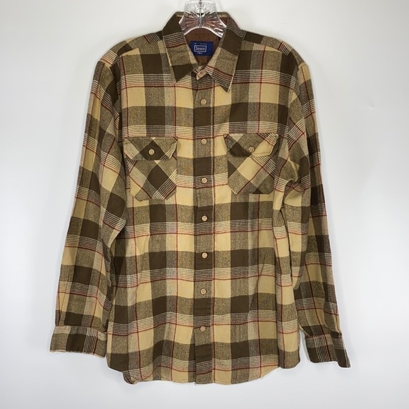 Vintage Sears Brown Plaid Button Up Shirt Size Medium 15-15.5 Tall - Picture 1 of 4